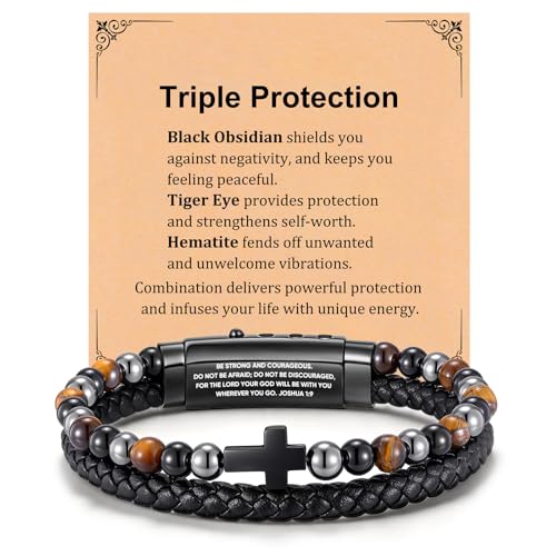 VNOX Rosary Bracelet for Men with Hematite,Mens Christian Cross Bracelet JOSHUA19