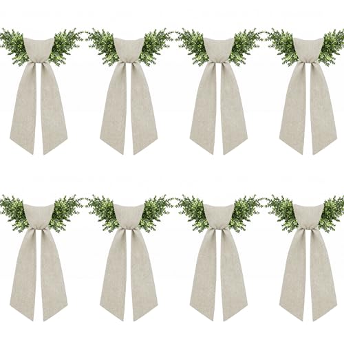 8 Pcs Linen Wreath Sash for Front Door, Embroidery Blank Wreath Sashes, Burlap Sash Ribbons Accessories for Flower Bouquet Party Garlands Yard Doorway Wedding Xmas Decor, 4.9 x 57 Inches Burlap-8pcs
