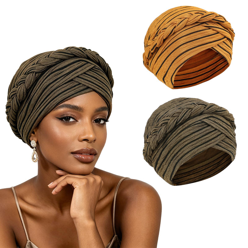 XEPST Afrikanischen Turban, Chemo Kopfbedeckung Damen, Turban Damen Kopftücher für Krebspatienten Kopfbedeckung Olive green, turmeric