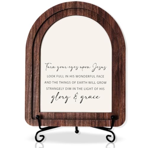 Inspirational Christian Office Desk Decor,Turn Your Eyes Upon Jesus Wooden Sign,Bible Verse Wooden Plaque Signs for Home Office Table Shelf Decor turn your eyes upon jesus