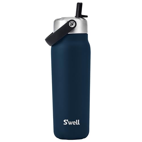 S'well Recycled Stainless Steel Explorer with Flip Straw Lid, 24oz, Azurite, Triple Layered Vacuum Insulated Container Keeps Drinks Cold for 36 Hours and Hot for 8