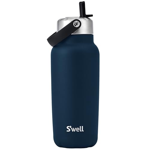 S'well Recycled Stainless Steel Explorer with Flip Straw Lid, 32oz, Azurite, Triple Layered Vacuum Insulated Container Keeps Drinks Cold for 42 Hours and Hot for 10