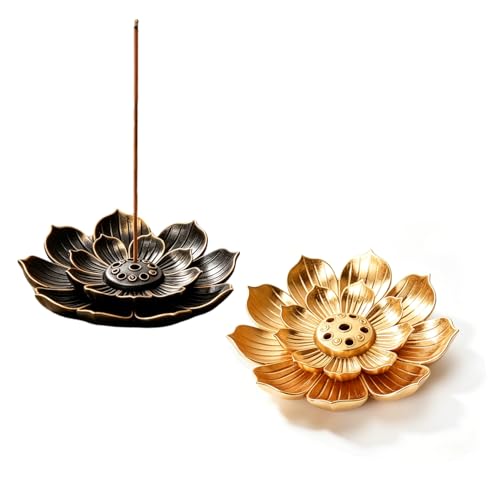 SYNTHORA Incense Holder 2 PCS Lotus Incense Burner with Ash Catcher, Alloy Stick Cone Coil Incense Holder for Home Fragrance, Meditation, Yoga, Office Decor