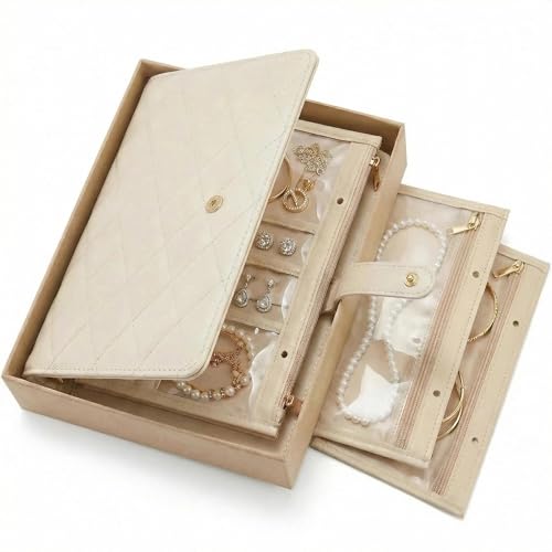 Anti Tarnish Travel Jewelry Organizer Book, Travel Jewelry Case Small Jewelry Organizers and Storage for Earring Necklace Ring Holder, Tangle-Free, Ideal Gift for Women, 5 Zipper Pouches