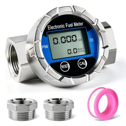 Boltigen 1-inch blue fuel flow meter with 1-inch male to 3/4-inch female NPT adapter