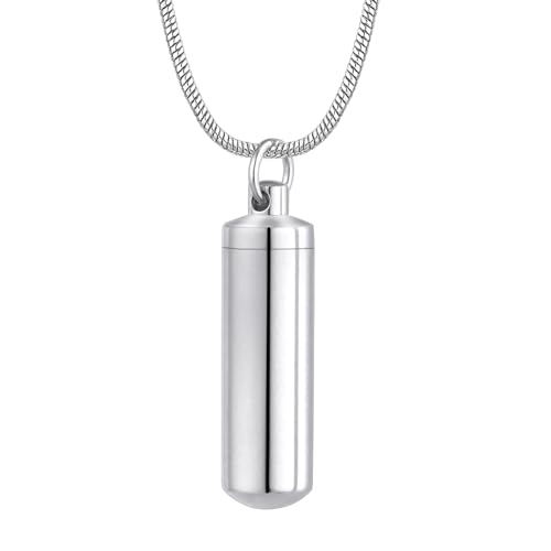 Cylinder Cremation Jewelry for Ashes Urn Necklace Keepsake Ashes Memorial Jewelry Necklace with Fill Tool Urn Memorial Ash Jewelry Of Loved Ones Pendant Women Men Silver