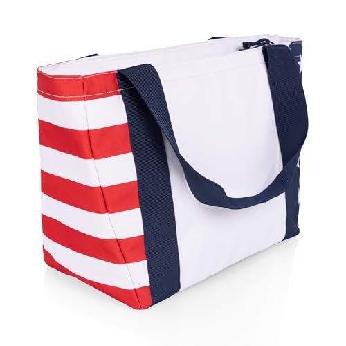 Picnic TIME Topanga Tote Cooler Bag, Versatile Insulated Cooler Bag with 24-Can Capacity, Soft Insulated Tote with Water-Resistant Interior Liner, Long Straps, and Exterior Pocket Stars and Stripes Topanga Cooler 2.0
