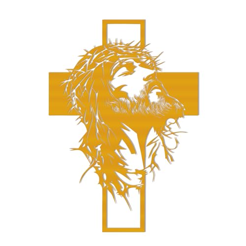 Slickss Golden Jesus Wall Art, Metal Cross Christian Decor for Home Gold-Standard