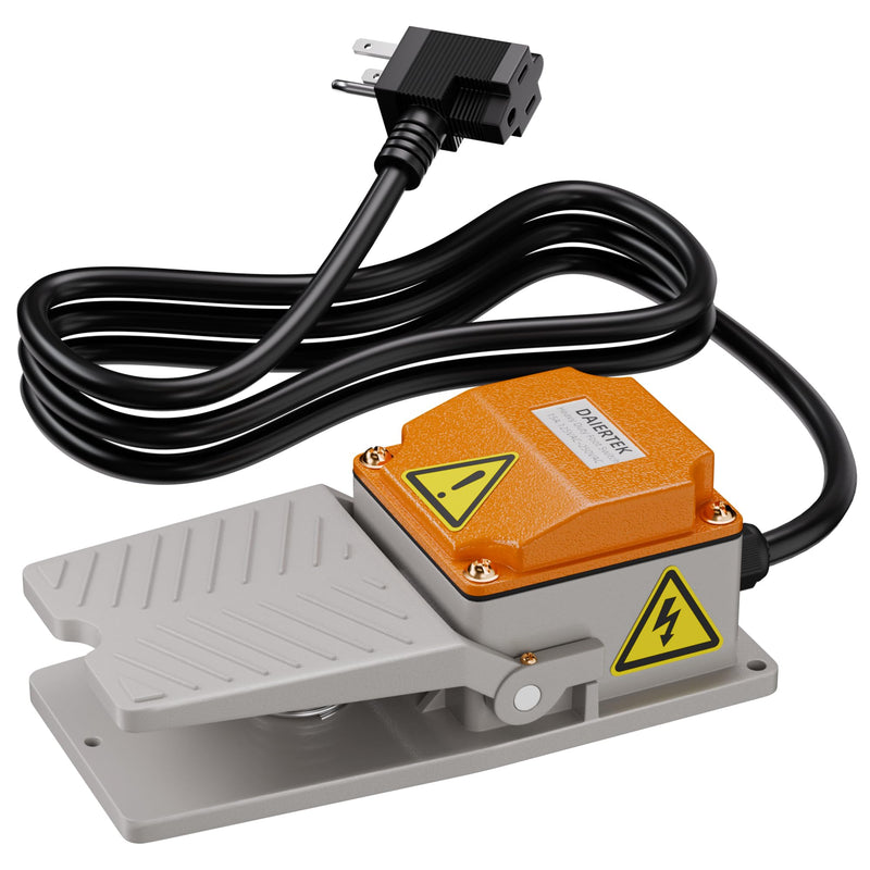 DaierTek Momentary Foot Pedal Switch, Heavy Duty SPDT NO NC 15A 110-250V Foot Switch, IP65 Aluminum Cast Industrial Foot Control with 6ft Cable & Piggyback Plug for Sander Meat Grinder Wood Lathe Yellow Switch with 6ft Cable