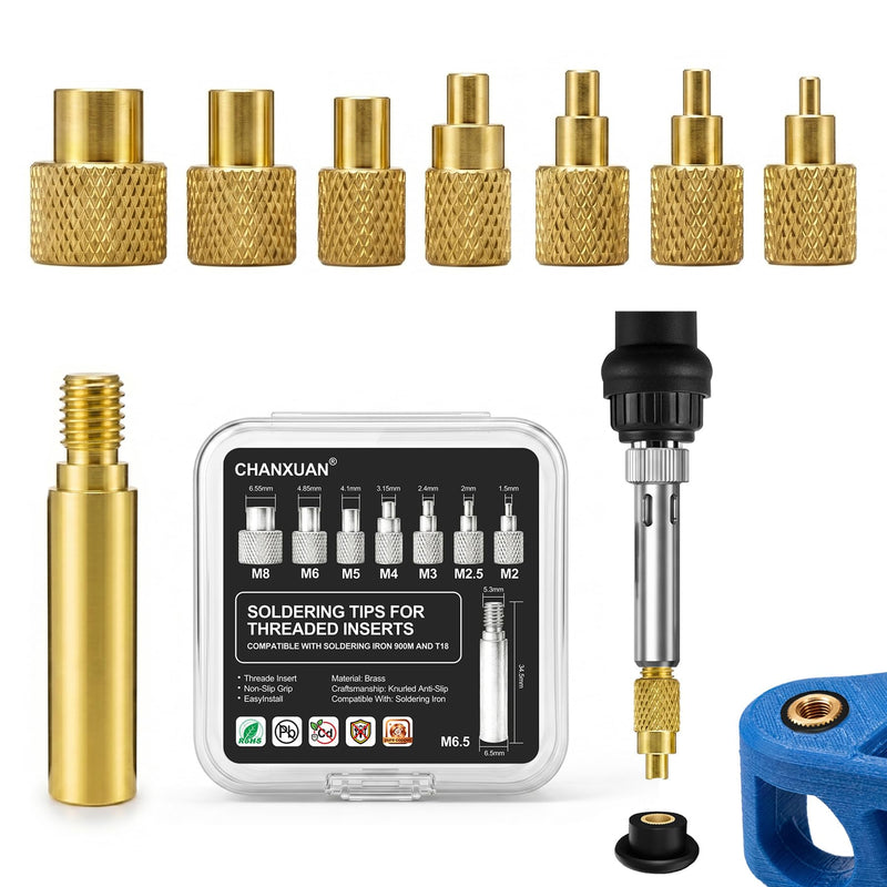7 x Soldering Tips + 1 x Soldering Iron Adapter, Soldering Iron Tips Melting Aid Set | For Ruthex thread inserts 900M/T18 melting thread M2/M2.5/M3/M4/M5/M6/M8