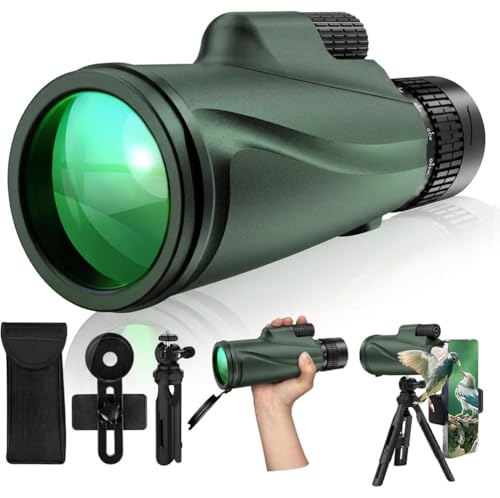 Monocular Telescope 80 x 100 High Powered Monoculars for Adults with Tripod, Monocular for Smartphone Suitable for Bird Watching Larger Vision Monoculars for Adults with BAK4 Prism & FMC Lens Green