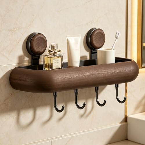 PureBox Shower Caddy Suction Cup Rust Proof Square Shelf 4 Removable Hooks