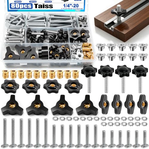 Taiss 80-piece 1/4-20 T-track knob and bolt kit for woodworking jigs and fixtures