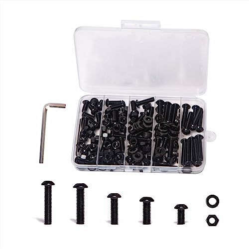 Xjsutkisky 150-piece M6 button head hex socket cap screw, bolt, nut and washer assortment kit in black oxide steel