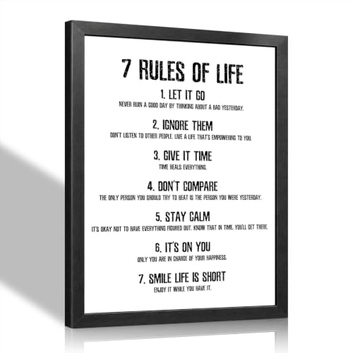 JOSQTXZ Motivational Quote 7 Rules of Life Wall Art,Framed 12x16 In 7 Rules Wall Art 16"L x 12"W