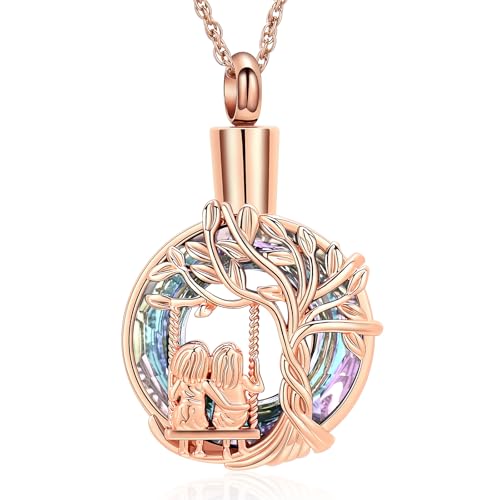shajwo Tree of Life Urn Necklace for Ashes for Sister Rose gold-purple