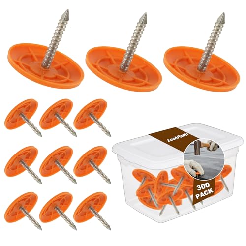 Plastic Cap Roofing Nails 1 1/4 - Galvanized Nails for Tar Paper House Wrap 300 Orange 300