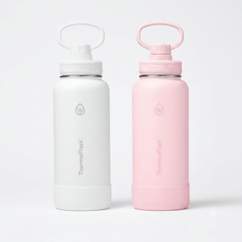 ThermoFlask Insulated Water Bottles, Spout Lid, 2-Pk, 32 oz, White/Blush 32 Ounces White / Blush