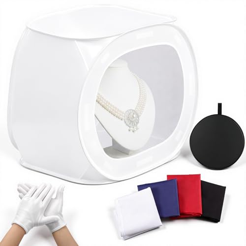 Sabary 24x24 Portable Photo Studio Shooting Tent, Foldable Light Cube Diffusion Soft Box Tent with 4 Colors Backdrops and 2 Pairs Cotton Gloves for Product Photography