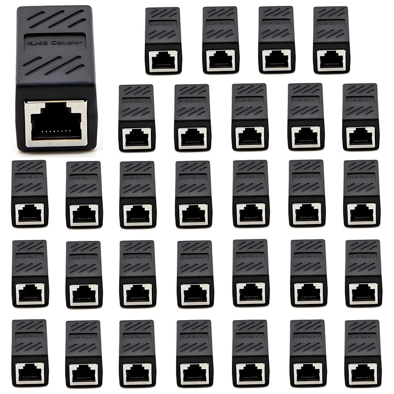 RJ45 Cat5 Couplers, (30 Pack) in Line Coupler Cat5 Cat5e Cat6 Cat7 Ethernet Cable 8P8C Extender Adapter Female to Female, Black 30