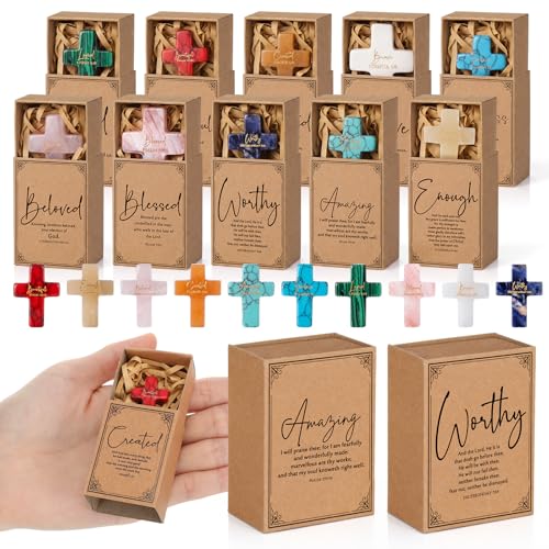 Potchen 30 Set Christian Inspirational Bible Verse Cross Crystal Stone Bulk