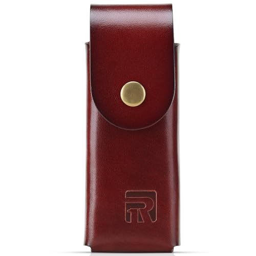 Brown Rolarc full grain leather multitool sheath compatible with Leatherman Wave and Wave Plus, belt holster with rivets