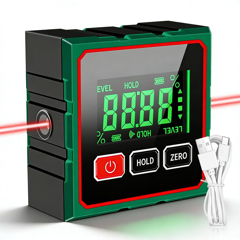 Magnetic Leveling Box Level Box: IP54 Waterproof Magnetic LCD Inclinometer, 4 Sided Magnetic Inclinometer Laser Spirit Level with LCD Display for Woodworking, Construction, Decoration, DIY