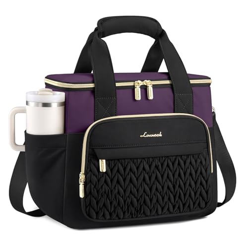 LOVEVOOK Lunch Box for Women, Insulated Adult Lunch Bag Women Cooler Tote Purple-black Large—13l