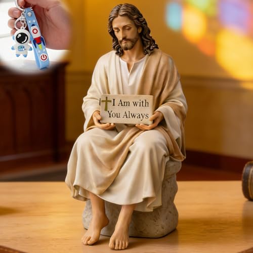 AUOBAG Jesus Desk Figurines for Computer Monitor & Dashboard Decorations, Religious Jesus Figures Decor for Home, I Am with You Always (1PC · Small) 1pc · Small