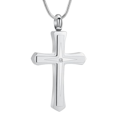 Stainless Steel Cross Urn Necklace for Ashes - Memorial Keepsake Pendant with Gift Box, Screw Top Seal Design, 20" Chain Included, Cremation Jewelry for Ashes Holder Silver