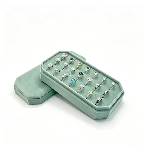 Velvet Ring Organizer Box - Ring Jewelry Box for Rings Earring, Jewelry Tray Rings holder Display Case for Girl Women (8.07"x4.13"x2.16") -PRB024-Mint Green Mint Green