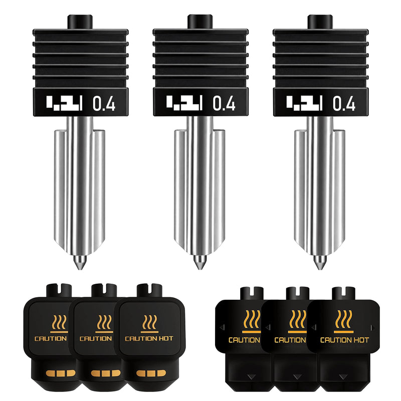 3PCS 0.4mm Hardened Steel Integrated Hotend Nozzle Compatible with Bambu Lab X2D P2S H2S H2D, All-Metal Quick Swap Print Head, High Precision Detail Printing, Includes 6 Silicone Socks 3PCS