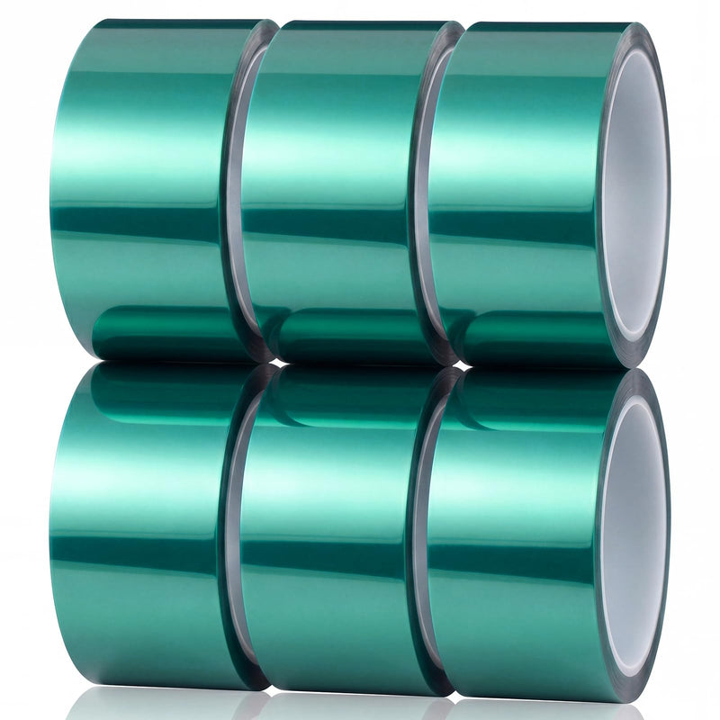 6 Pcs High Temp Tape Total 648 ft Green Pet Heat Resistant Masking Tape Sublimation Silicone Adhesive No Residue 392°f for DIY Epoxy Resin Powder Coating Circuit Board (2") 2"