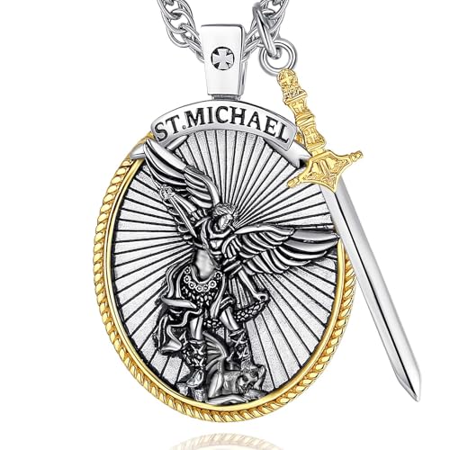 CELESTIA St Michael Pendant for Men Sterling Silver St Michael the Archangel Necklace Medal Jewelry Saint Michael Pendant Protect Us Amulet Necklace Fathers Mothers Day Gifts for Men Son Dad Him