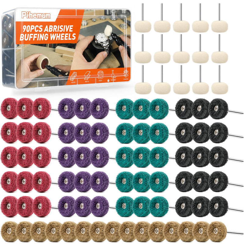90 Pieces 25mm Sanding Discs & Wool Felt Polishing Pads Set for Dremel - 3mm (1/8") Shank, Includes 15 Wool Felt Polishing Discs, for Sanding and Polishing Metal, Wood, Wheel Hubs Mix 90pcs
