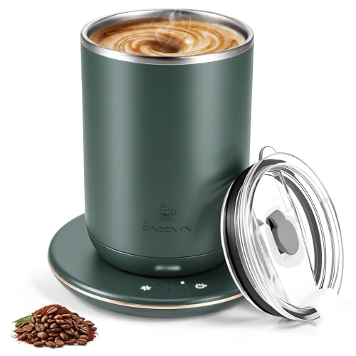 Self Stirring Coffee Mug, Self Heating Coffee Mug, Heated Cup with 3-Level Smart Temperature Control, Auto Shut-Off Electric Coffee Cup Warmer with Detachable Base, Gift for Family Friends (Green) Green