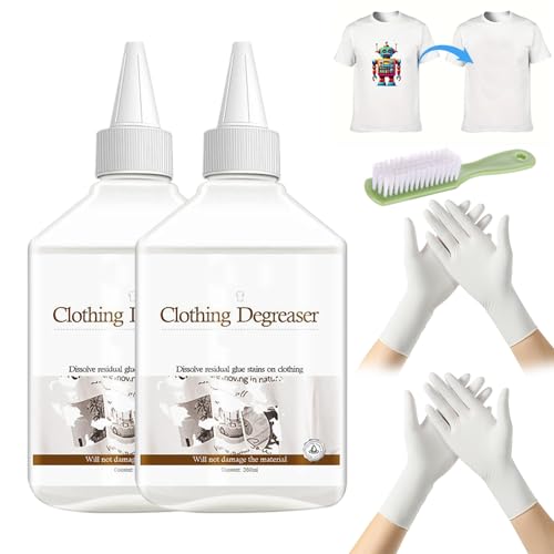 Pack of 2 print corner flock remover, 260 ml flock remover, flocking textiles, quick and mild, suitable for removing misprints on textiles, glass adhesive