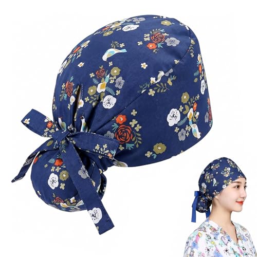 Women's surgical cap with buttons for long hair, adjustable cotton work cap, breathable surgical cap, doctor's cap for hospital, clinic, laboratory, one size