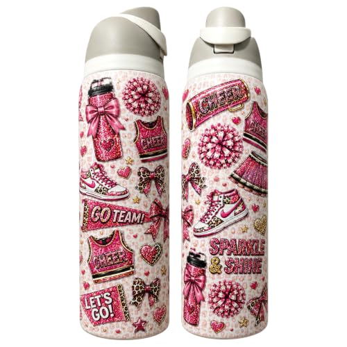32 oz Cheer Water Bottle for Girls, Insulated Stainless Steel Sports Bottle with Flip Straw Lid, Cheerleader Tumbler, Reusable Water Bottle for Practice, School 32oz White(72)-Cheerleader(TPL1)) 32oz White(72)-Cheerleader(TPL1)