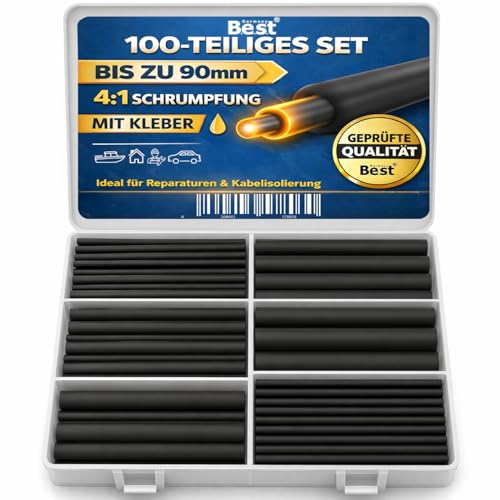 Heat Shrink Tubing Set 100 Pieces Extra Long Waterproof with Inner Adhesive, 4:1 Shrink Ratio, PVC Heat Resistant & Flame Retardant, for Cable Insulation, Car, Electrical, Soldering Joints, Repair | 100 extra long shrink tubes with inner adhesive for...