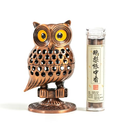 Owl Incense Burner, Metal Backflow & Cone Holder, Brass，4.7 inch
