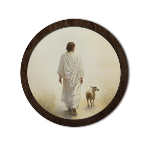 YZSLA Jesus Christian Wall Art Decor,Christian Framed Round Wood Wall Art