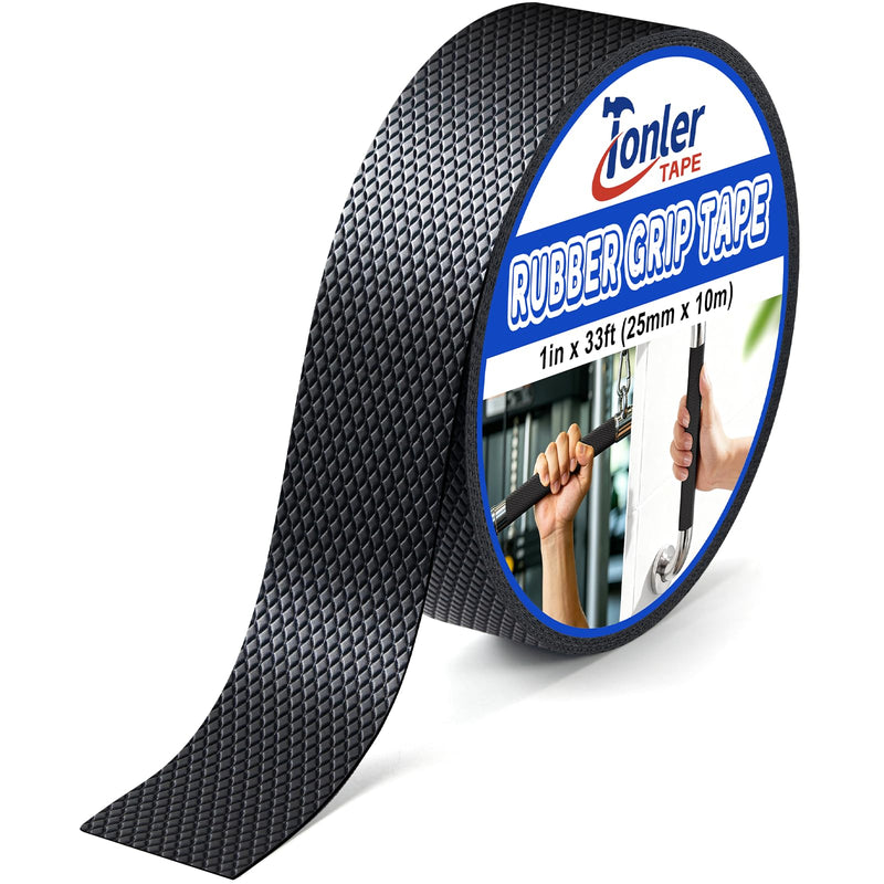 Black Rubber Grip Tape 1in x 33ft Ultra-Thin Ultra Strong Adhesive Anti-Slip Textured Tape, Waterproof Heat Resistant Wear-Resistant Non-Slip Cushion Pad for Handlec 1in×33ft