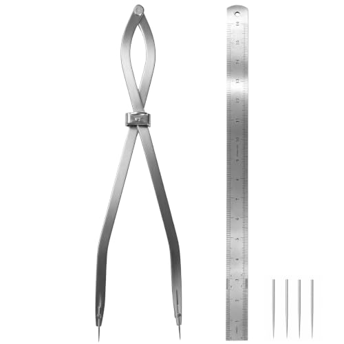 LDVROH radius divider tool with bonus stainless steel ruler, 16-inch joint calipers and dividers