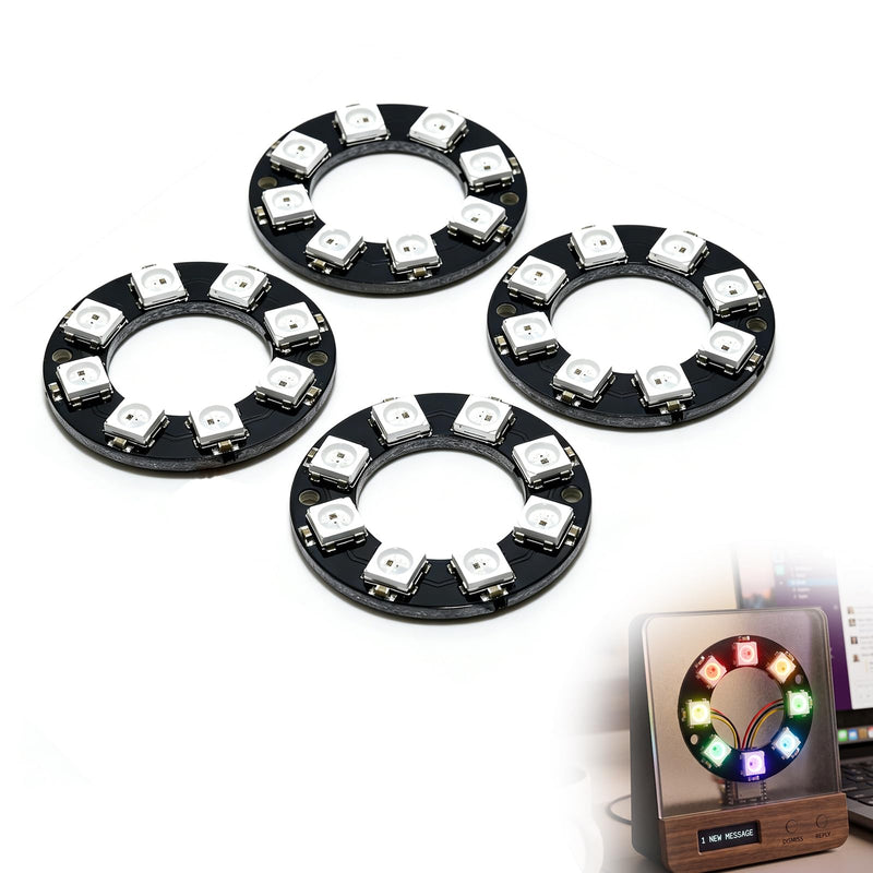 Zolara Pack of 4 RGB LED Ring Module, 5050 LED Full Colour RGB Light Module, 5V RGB LED Ring, Black, Compatible with WS2812B 12-Bit 50 mm, Arduino, Raspberry Pi, DIY Projects