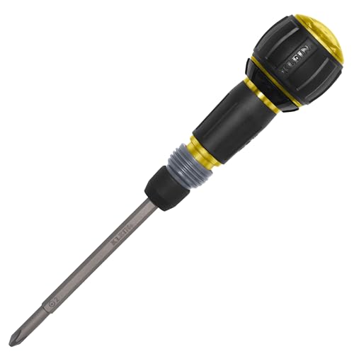 Klein Tools 32960ARCHT ratcheting screwdriver with ball-style handle and double-ended Phillips and slotted bit