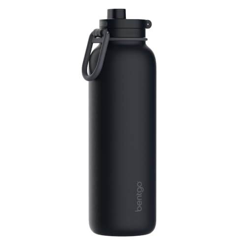 Bentgo Flip 2-in-1 Straw & Chug Leak-Proof Insulated Water Bottle, 40 fl oz Back to Black 40 Ounces