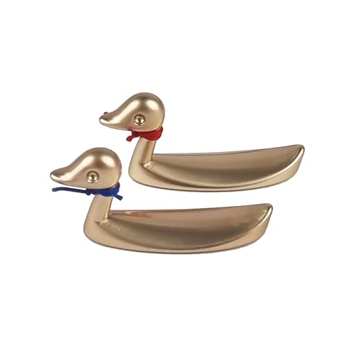 Mandarin Duck Couple Spoon Rest Set - Traditional Korean Harmony Symbol Gold Tone - Magnetic Utensil Holder - Wedding Housewarming Gift