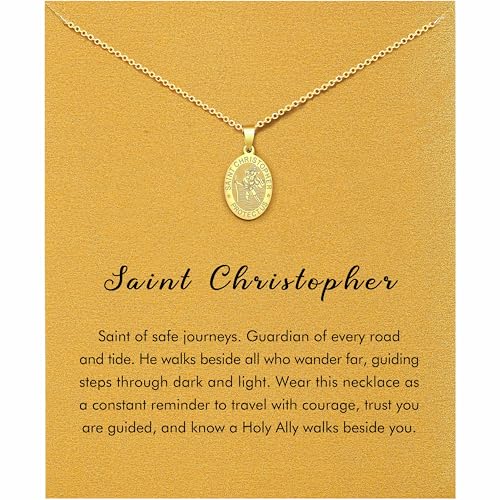 RZKING Dainty Golden Pendant Necklace for Women Saint Christopher