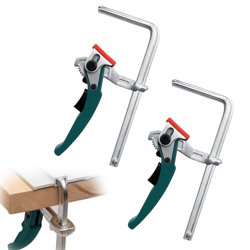 2 x lever clamps, all-steel table clamp with lever handle | Quick release ferrule with 160 mm capacity and 60 mm throat depth for cutting grinding, green 2 Piece Lever Clamp Set